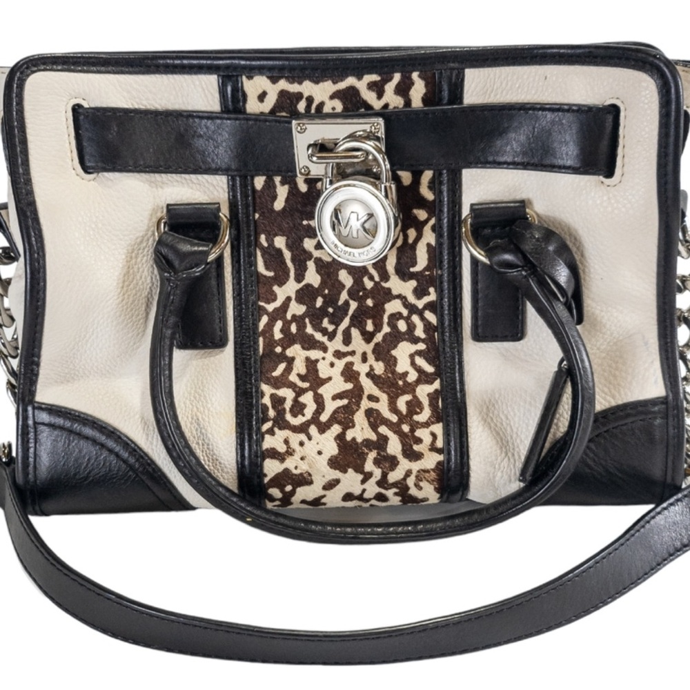 Michael Kors Hamilton Calf Hair Center Stripe Satchel Shoulder Tote Bag EUC